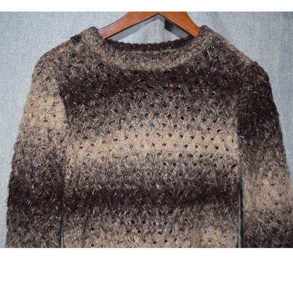 Ombre Brown Knit Sweater Textured Fuzzy Pullover Long Sleeve Women’s S - Picture 2 of 3